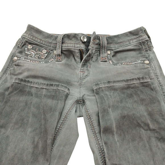 Rock Revival Boris Cropped Jeans Women’s 24 Gray Embellished Pockets Denim - Picture 4 of 14